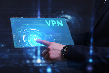 Business, Technology, Internet and network concept. Young businessman working on a virtual screen...