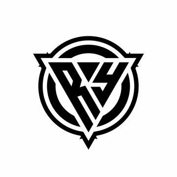RY logo with triangle shape and circle with outline rounded design template