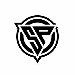 SP logo with triangle shape and circle with outline rounded design template