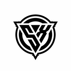 SX logo with triangle shape and circle with outline rounded design template