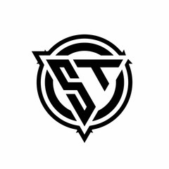 ST logo with triangle shape and circle with outline rounded design template