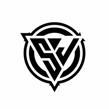 SJ logo with triangle shape and circle with outline rounded design template