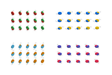 Set of isometric progress bars with percentage. Modern pie chart infographic design template. Vector diagrams easy to edit and customize. EPS10