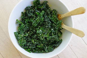Fresh green kale salad in a bowl