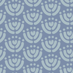 Simple floral block print style seamless vector pattern. Grey simple floral motif in block print look on dark grey background. tock