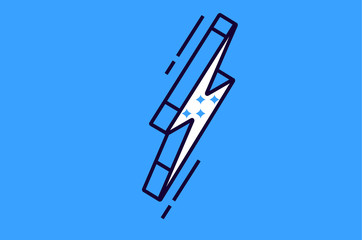 Isometric flash sign isolated on blue background, electric lighting icon, element for business infographics, graphic symbol of energy shock, thunder storm and warning, 3d vector line art illustration