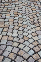 Closeup of geometric cobblestone construction site in the street