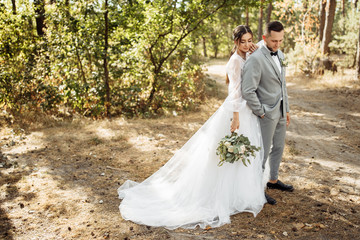 Perfect wedding couple in the forest 