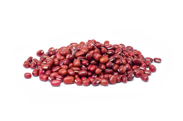 Pile of red Azuki beans ( Adzuki or japanese red bean ) isolated on white background. 