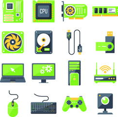 Color set of icons. PC hardware. 100% vector.