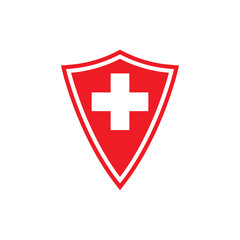 Obraz premium Shield with Plus Medical protection logo design vector