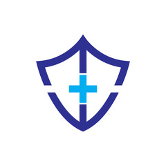 Shield with MW letter and Plus medical logo design vector