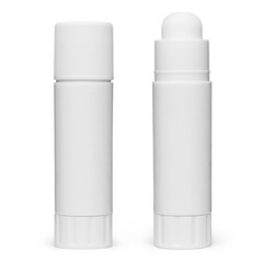 Closed and open glue stick, isolated on white background