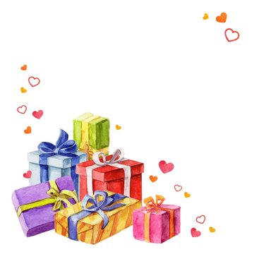 Gifts for Valentines Day. watercolor illustration. vector