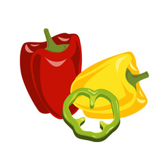 Yellow, red, and gree bell pepper composition, vegetables set. Vector illustration cartoon flat icon isolated on white