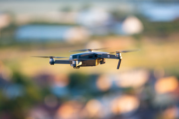 Flying Drone on Blurry Background