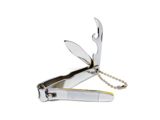 Close up of nail clipper or nail cutter isolated on white background.