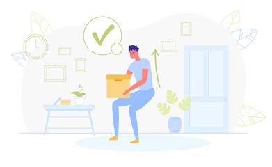 Correct Posture To Carry Heavy Box, Straight Back.