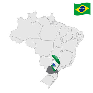 Location of Parana on map Brazil. 3d Tocantins location sign. Flag of Parana. Quality map with regions of Brazil. Stock vector. EPS10.