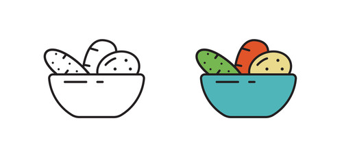 Icon vegetables in the plate. Vector illustration on white background