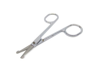 Nose hair scissors or nose hair clipper isolated on white background. Cuticle cutter. Cuticle scissors. Manicure scissors. Nail clipper. Nail cutter.