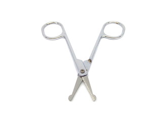 Nose hair scissors or nose hair clipper isolated on white background. Cuticle cutter. Cuticle scissors. Manicure scissors. Nail clipper. Nail cutter.