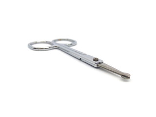 Nose hair scissors or nose hair clipper isolated on white background. Cuticle cutter. Cuticle scissors. Manicure scissors. Nail clipper. Nail cutter.