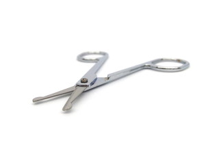 Nose hair scissors or nose hair clipper isolated on white background. Cuticle cutter. Cuticle scissors. Manicure scissors. Nail clipper. Nail cutter.