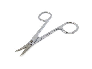 Nose hair scissors or nose hair clipper isolated on white background. Cuticle cutter. Cuticle scissors. Manicure scissors. Nail clipper. Nail cutter.