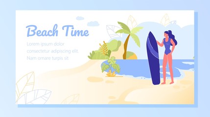 Obraz na płótnie Canvas Pretty Woman have Fun Beach Time with Surfboard.