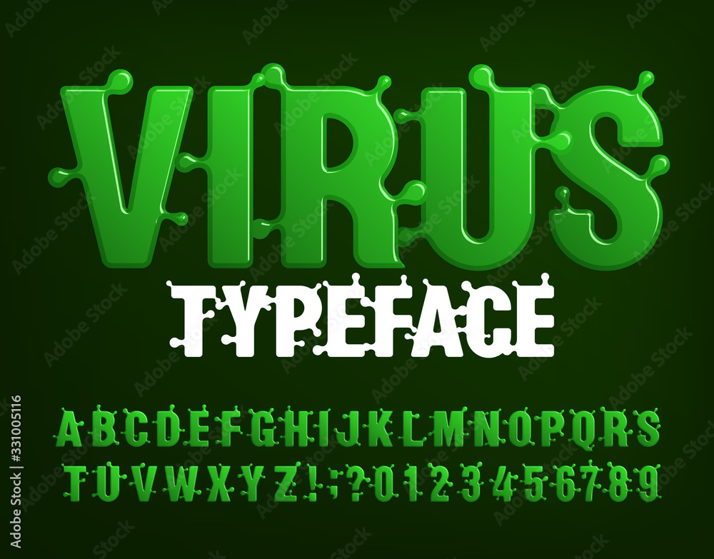 Fototapete virus alphabet font. green letters and numbers. stock vector typescript for your typography design.