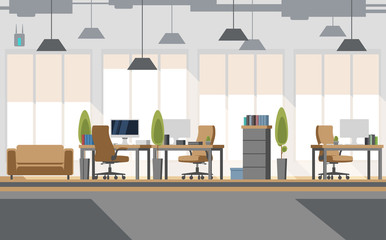 Open space office interior flat style illustration