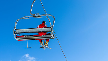 View of the chairlifts of the Morzine ski slopes in the French Alps during winter