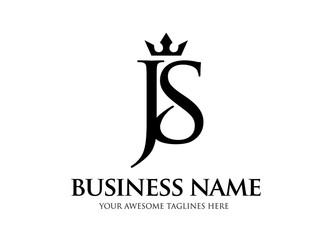 elegant initial letter js with crown logo vector, Creative Lettering Logo Vector Illustration.