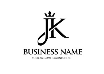 elegant initial letter jk with crown logo vector, Creative Lettering Logo Vector Illustration.