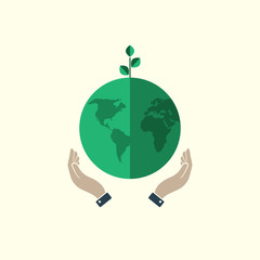 earth ecology in human hands. vector symbol on white background