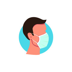 Man in medical protective mask against viruses. Icon in a flat style. Vectorana stock illustration.