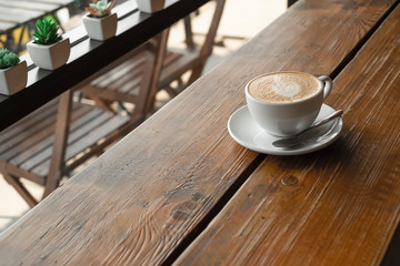 coffee photography with luxury coffee cup set vintage white color with latte art coffee