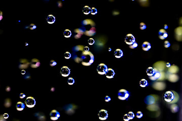 Blurred of Bubble on black background, Blurred bright soap bubbles on a dark background