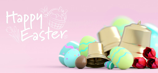Easter composition on a color background - 3d rendering