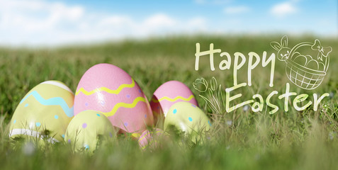 Easter composition on a garden background - 3d rendering