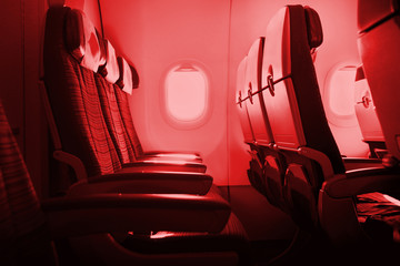 Save your health concepts with travel activity on covid-19 virus outbreak.Airplane seats in dangerous situation