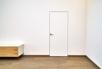 Invisible interior door. Aluminum frame hidden door in modern house
