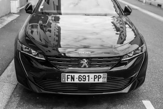 Mulhouse - France - 16 March 2020 - Front view of black Peugeot 508 parked in the street