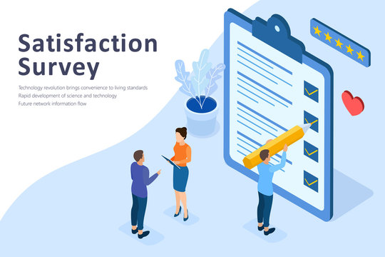 Customer Satisfaction Survey, User Feedback, Marked On Checklist，flat Isometric Vector Illustration