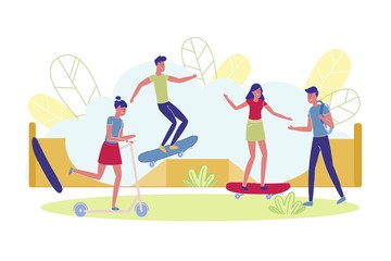 Fun Weekends in Skate Park for Teenagers, Cartoon.