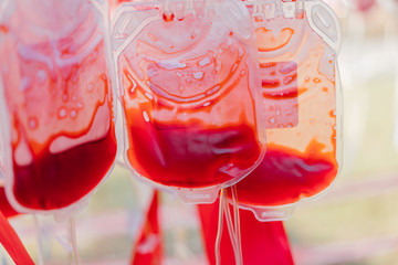 Half empty blood bags, close angle