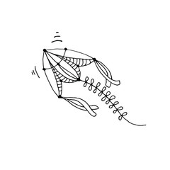 Kite. Outdoor summer games. Stock vector hand drawn illustration, isolated on white background. Simple outline sketch doodle design.