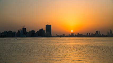 Beautiful view of Bahrain Skyline at dusk
