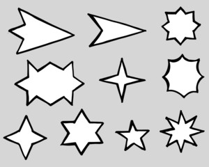 Obraz premium Set of black hand drawn doodle stars in isolated on white background